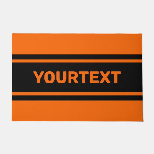 オレンジパーソナライズされた色の黒いレース用ドアストライプマット ドアマット (正面)