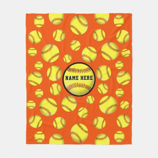 オレンジパーソナライズなソフトボール毛布の変更色 フリースブランケット (正面)