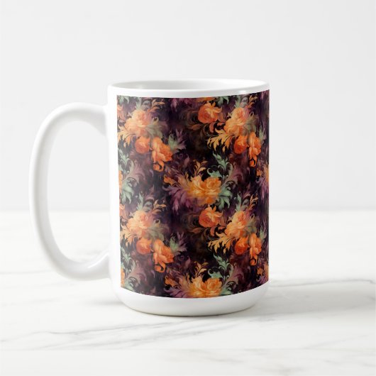 オレンジパープルグリーンロココ秋花 コーヒーマグカップ (左)