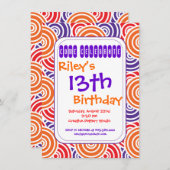 オレンジパープルサークルバースデーパーティ招待状 招待状 (正面/裏面)