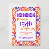 オレンジパープルサークルバースデーパーティ招待状 招待状 (正面)