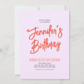 オレンジパープルシックレタリングスクリプトバースデーパーティー 招待状 (正面)