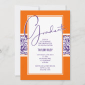 オレンジパープルダマスク卒業 招待状 (正面)