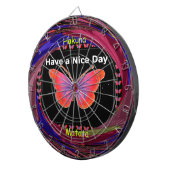 オレンジパープルバタフライナイスデイアートプリント ダーツボード (正面右)