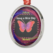 オレンジパープルバタフライナイスデイアートプリント メタルオーナメント (左)