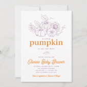オレンジパープルバーラップ小さなかぼちゃ赤ちゃんシャワー 招待状 (正面)