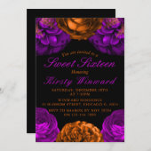 オレンジパープルフラワーズハロウィーンスイート16 招待状 (正面/裏面)
