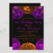 オレンジパープルフラワーズハロウィーン誕生パーティー 招待状 (正面/裏面)