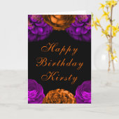 オレンジパープルフラワーズハロウィーン誕生日 カード (黄色い花)