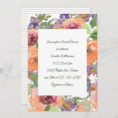 オレンジパープルフローラハンド絵を描ブライダルシャワー 招待状 (正面/裏面)