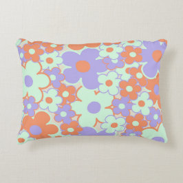 オレンジパープルブルーレトロY2K 70s花柄 アクセントクッション