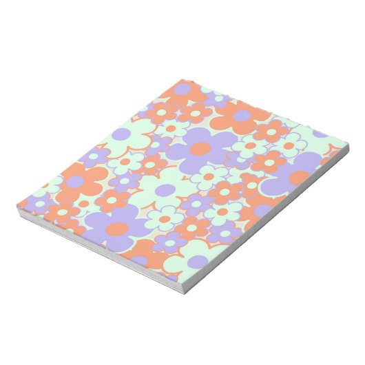 オレンジパープルブルーレトロY2K 70s花柄 ノートパッド (回転)