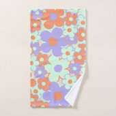 オレンジパープルブルーレトロY2K 70s花柄 バスタオルセット (ハンドタオル)