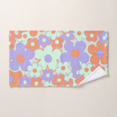 オレンジパープルブルーレトロY2K 70s花柄 バスタオルセット (ハンドタオル)