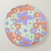 オレンジパープルブルーレトロY2K 70s花柄 ラウンドクッション (裏面)