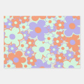 オレンジパープルブルーレトロY2K 70s花柄 ラッピングペーパーシート (正面)