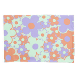 オレンジパープルブルーレトロY2K 70s花柄 枕カバー