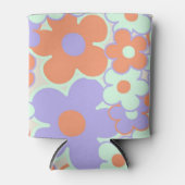 オレンジパープルブルーレトロY2K 70s花柄 缶クーラー (正面)