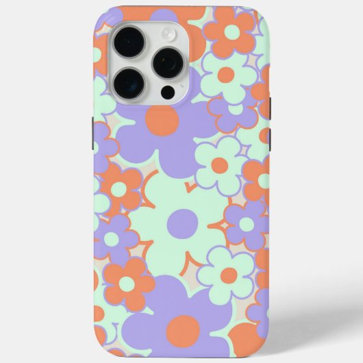 オレンジパープルブルーレトロY2K 70s花柄 Case-Mate iPhoneケース (裏面)