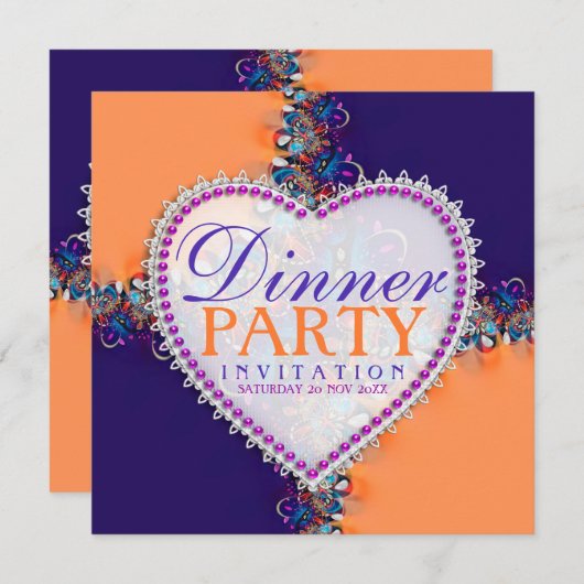 オレンジパープルボヘミアンヒッピーろうけつ染めディナーパーティー 招待状 (正面/裏面)