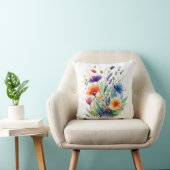 オレンジパープルレッドブルー水彩花 クッション (椅子)