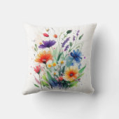 オレンジパープルレッドブルー水彩花 クッション (裏面)