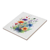 オレンジパープルレッドブルー水彩花 タイル (側面)