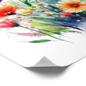 オレンジパープルレッドブルー水彩花 ポスター (角)