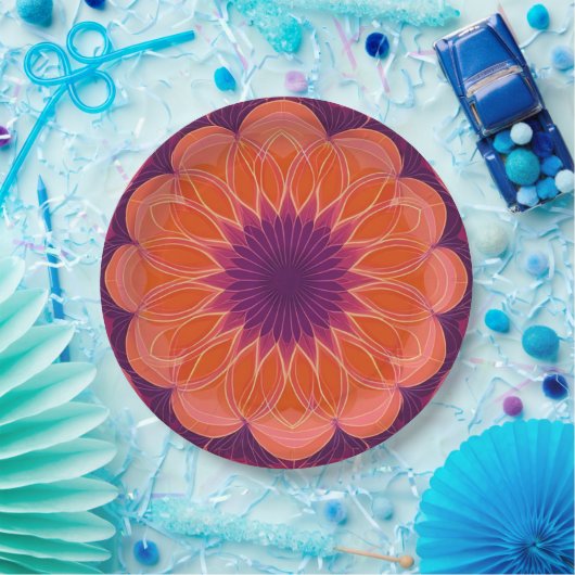 オレンジパープル万華鏡のように千変万化するパターン ペーパープレート (パーティー)