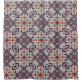 オレンジパープル先住民トライバルモザイクパターン シャワーカーテン (正面)