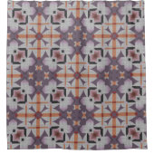 オレンジパープル先住民トライバルモザイクパターン シャワーカーテン (正面)