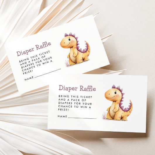 オレンジパープル恐竜の赤ちゃんシャワーおむつラッフル エンクロージャーカード