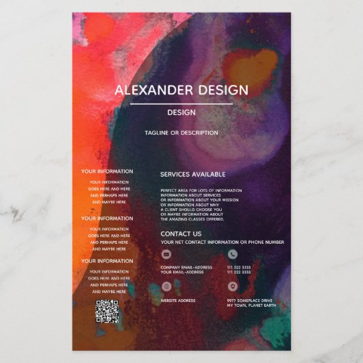 オレンジパープル抽象芸術水色，サービス チラシ (正面)