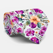 オレンジパープル花花柄 ネクタイ (ロール)