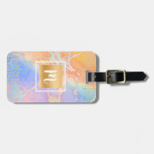 オレンジパープル金ゴールド抽象芸術水カラーモノグラム ラゲッジタグ (正面横)