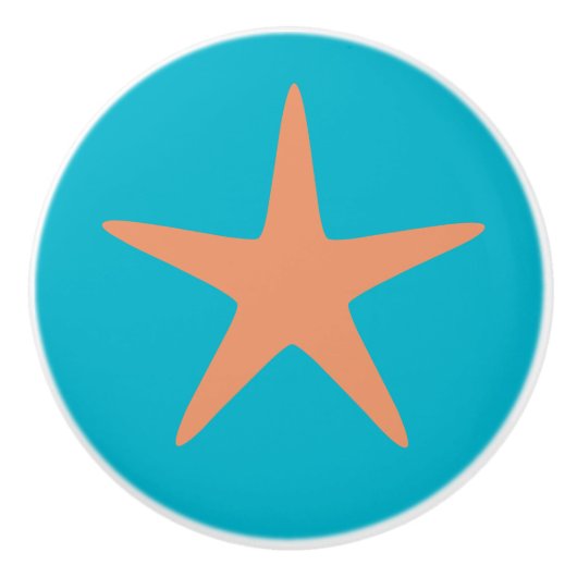 オレンジヒトデのターコイズのビーチのテーマの陶磁器のノブ セラミックノブ (正面)