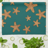 オレンジヒトデパターン キッチンタオル (折り畳み)