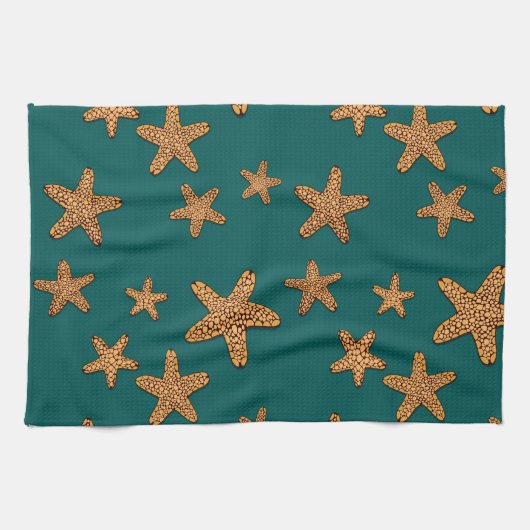 オレンジヒトデパターン キッチンタオル (横)