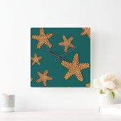 オレンジヒトデパターン スクエア壁時計 (ホーム)