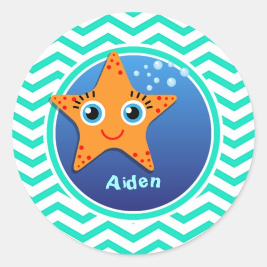 オレンジヒトデ;アクアグリーンシェブロン ラウンドシール (正面)