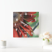 オレンジヒマワリ花びら自然 スクエア壁時計 (ホーム)