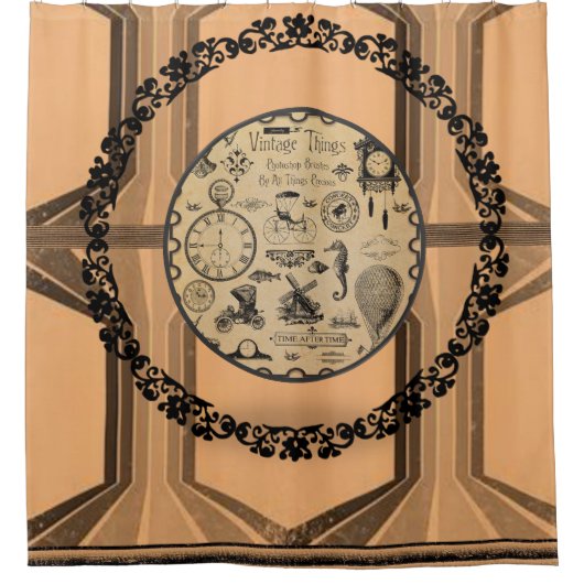 オレンジビクトリアン色の日焼け黒のショーカーテン シャワーカーテン (正面)