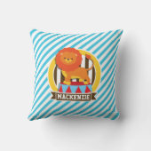 オレンジビッグトップサーカスライオン、ブルー&ホワイトストライプズ クッション (裏面)