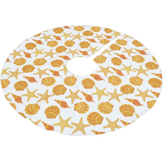 オレンジビーチの貝パターン ブラッシュドポリエステルツリースカート (アングル)