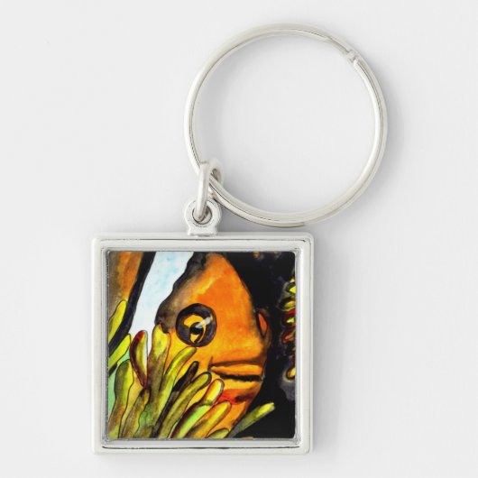 オレンジピエロ魚水彩オリジナルアート絵画ズ キーホルダー (正面)