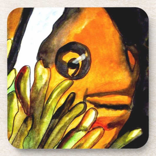 オレンジピエロ魚水彩オリジナルアート絵画ズ コースター (正面)