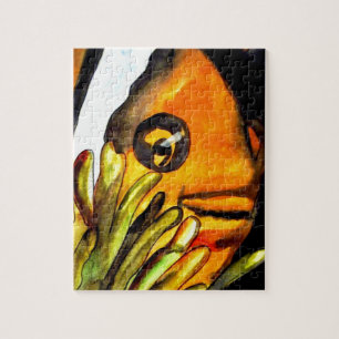 オレンジピエロ魚水彩オリジナルアート絵画ズ ジグソーパズル