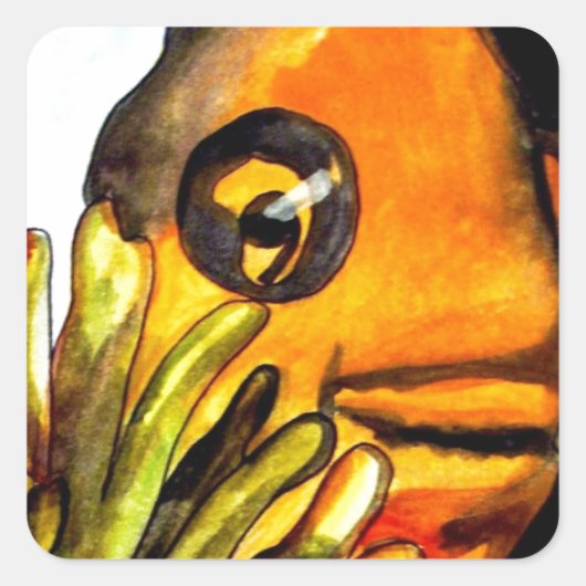 オレンジピエロ魚水彩オリジナルアート絵画ズ スクエアシール (正面)