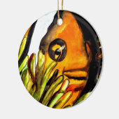 オレンジピエロ魚水彩オリジナルアート絵画ズ セラミックオーナメント (左)