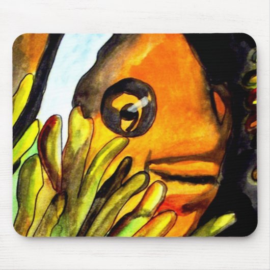 オレンジピエロ魚水彩オリジナルアート絵画ズ マウスパッド (正面)